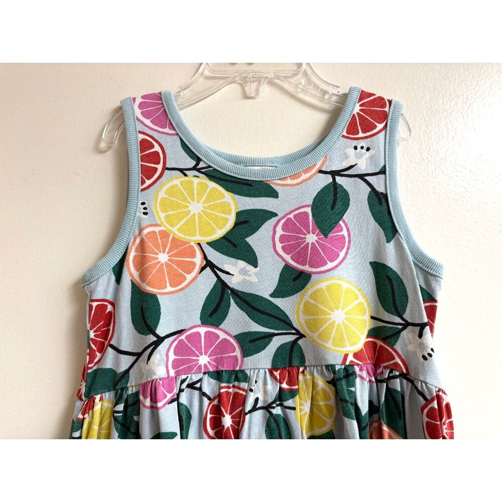 Hanna Andersson Blue Citrus Fruit Dress Kids 100% Cotton Pocket Skater 110cm 5 5 - Picture 2 of 7
